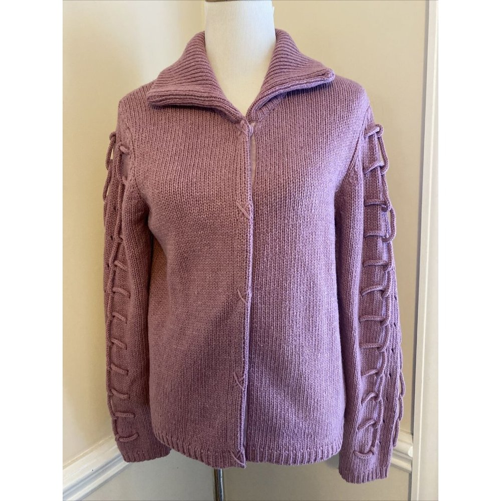 Sundance Mauve Sweater Cross Cross Sleeve Lambs wool Blend M Medium